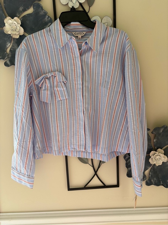Nanette Lepore Tops - Nanette Lepore Blue, White & Orange Striped Button-Down Shirt
